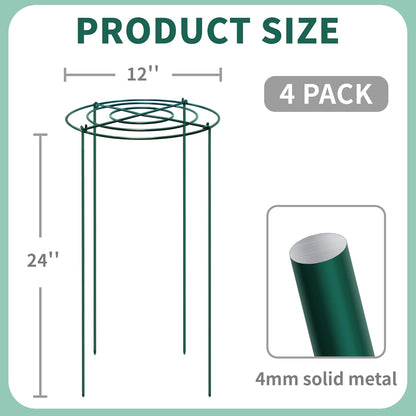 4 Sets Peony Support Cage,14"Diax32"High Heavy Duty Metal Plant Support,Grow Through Hoops Grids with 4 Thickened 5mm Legs,Strong Support Brace for Heavy Blossoms,Flower Support Ring for Peonies,Rose