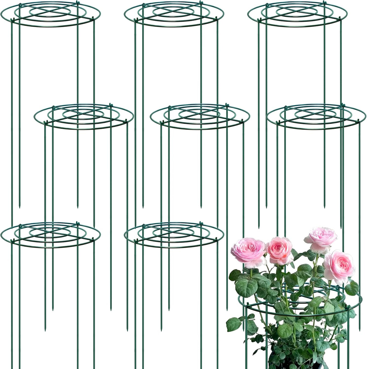 4 Sets Peony Support Cage,14"Diax32"High Heavy Duty Metal Plant Support,Grow Through Hoops Grids with 4 Thickened 5mm Legs,Strong Support Brace for Heavy Blossoms,Flower Support Ring for Peonies,Rose