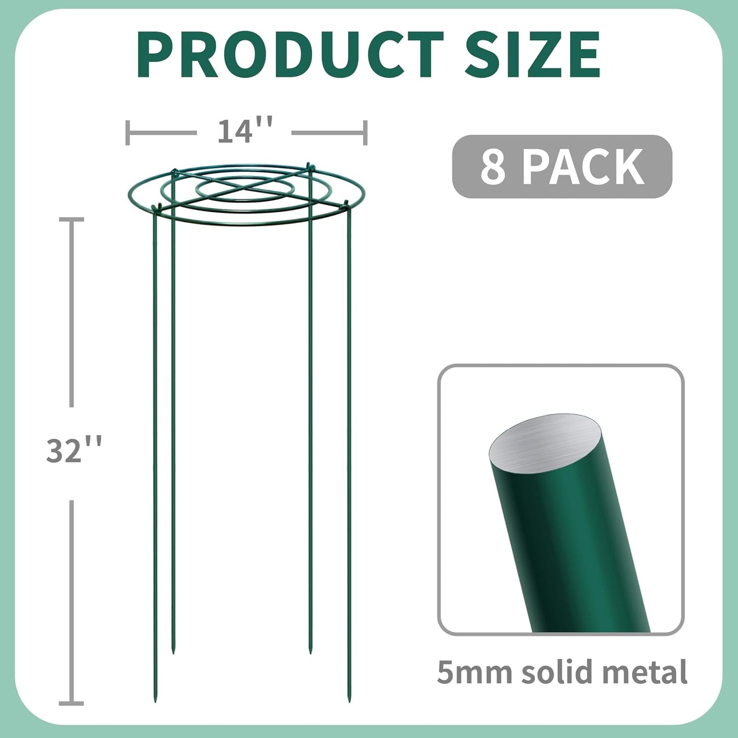4 Sets Peony Support Cage,14"Diax32"High Heavy Duty Metal Plant Support,Grow Through Hoops Grids with 4 Thickened 5mm Legs,Strong Support Brace for Heavy Blossoms,Flower Support Ring for Peonies,Rose
