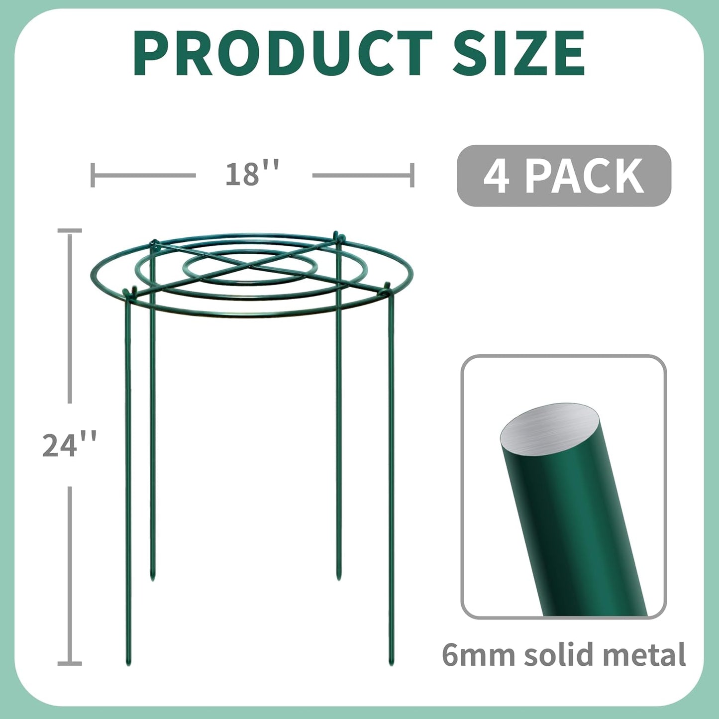 4 Sets Peony Support Cage,14"Diax32"High Heavy Duty Metal Plant Support,Grow Through Hoops Grids with 4 Thickened 5mm Legs,Strong Support Brace for Heavy Blossoms,Flower Support Ring for Peonies,Rose