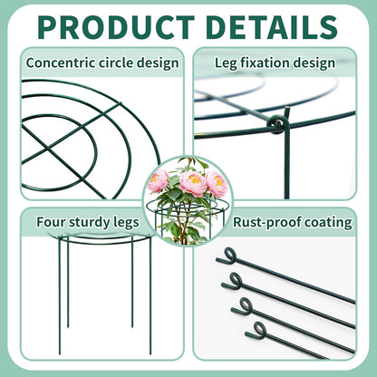 4 Sets Peony Support Cage,14"Diax32"High Heavy Duty Metal Plant Support,Grow Through Hoops Grids with 4 Thickened 5mm Legs,Strong Support Brace for Heavy Blossoms,Flower Support Ring for Peonies,Rose
