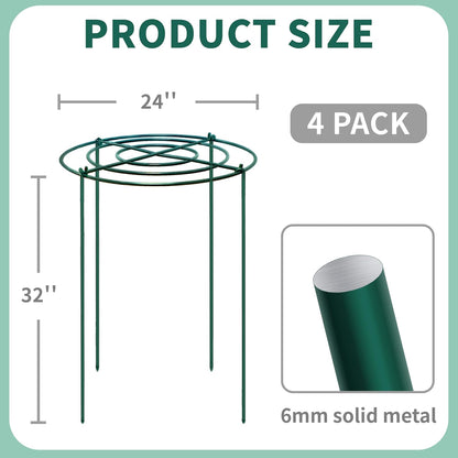 4 Sets Peony Support Cage,14"Diax32"High Heavy Duty Metal Plant Support,Grow Through Hoops Grids with 4 Thickened 5mm Legs,Strong Support Brace for Heavy Blossoms,Flower Support Ring for Peonies,Rose