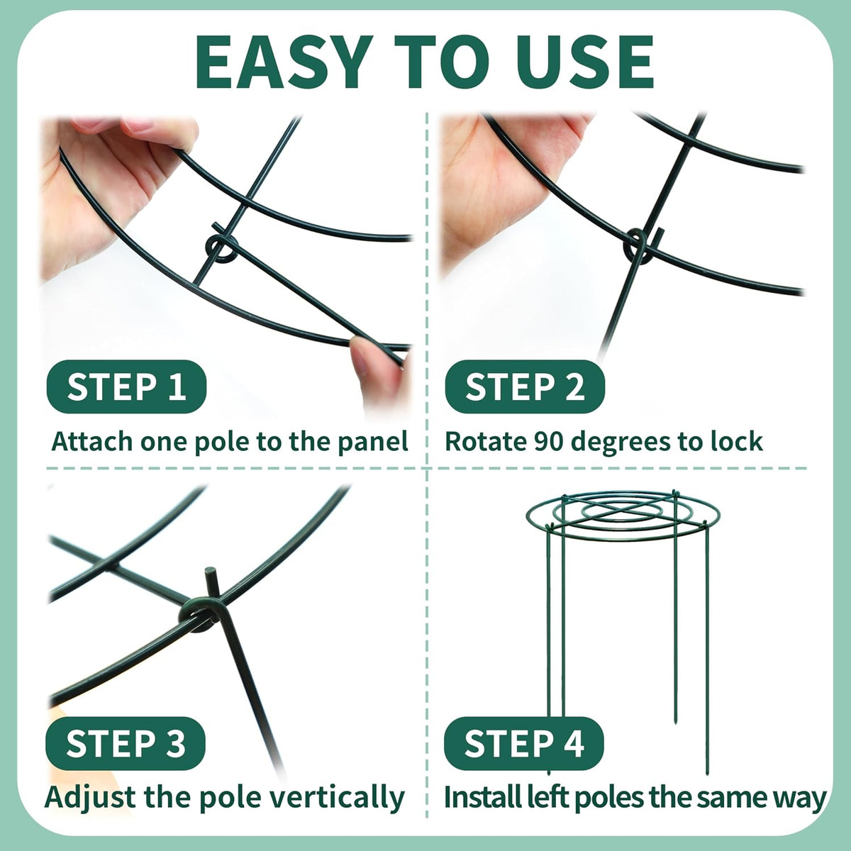 4 Sets Peony Support Cage,14"Diax32"High Heavy Duty Metal Plant Support,Grow Through Hoops Grids with 4 Thickened 5mm Legs,Strong Support Brace for Heavy Blossoms,Flower Support Ring for Peonies,Rose
