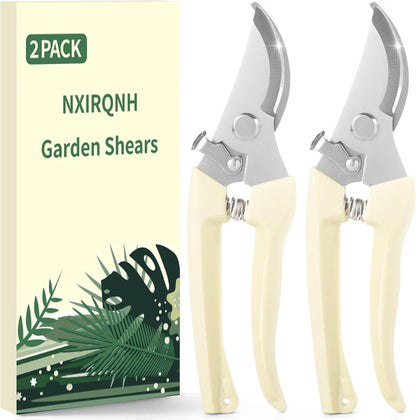 2 Pack Gardening Pruning Shears, Sharp Bypass Blade Garden Shears, Stainless Steel Garden Scissors with Comfortable Grip, Hand Pruners for Trimming Branches, Flowers, Plants, Fruit Trees & Vegetables