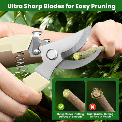 2 Pack Gardening Pruning Shears, Sharp Bypass Blade Garden Shears, Stainless Steel Garden Scissors with Comfortable Grip, Hand Pruners for Trimming Branches, Flowers, Plants, Fruit Trees & Vegetables