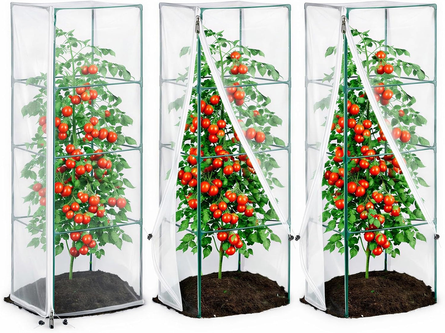 Garden Bird Netting, 3 Pack Tomato Cage Netting with Zipper, 18" x 60"