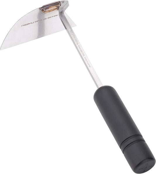 NJP100 Nejiri Gama Handheld Weeder-Scraper-Hoe, Japanese Stainless Steel 4-Inch Blade Width, 4.5-Inch Black Lacquered Beech Wood Handle