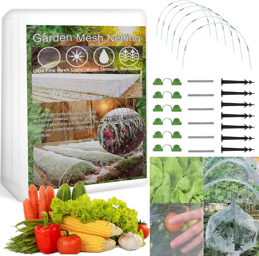95pcs Garden Mesh Netting Kit for Garden Protection with Hoops Frame 8x33Ft