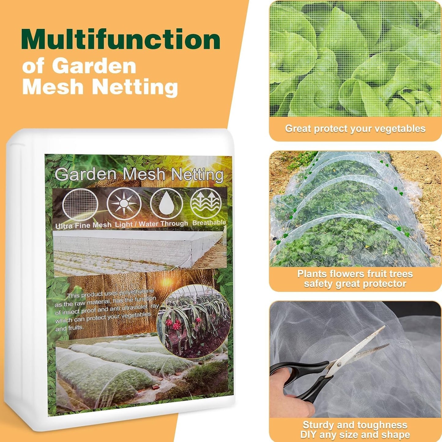 95pcs Garden Mesh Netting Kit for Garden Protection with Hoops Frame 8x33Ft