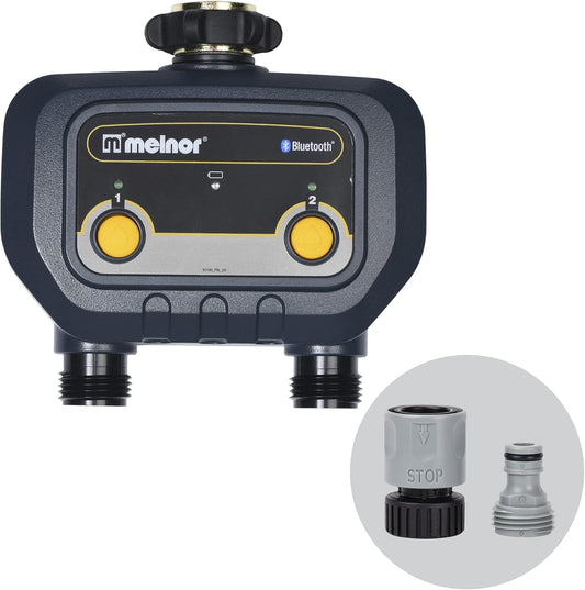 65183AMZ Bluetooth Hose Timer, 2-Zone Programmable Watering Timer, Quick Connect Bundle, Black, Yellow