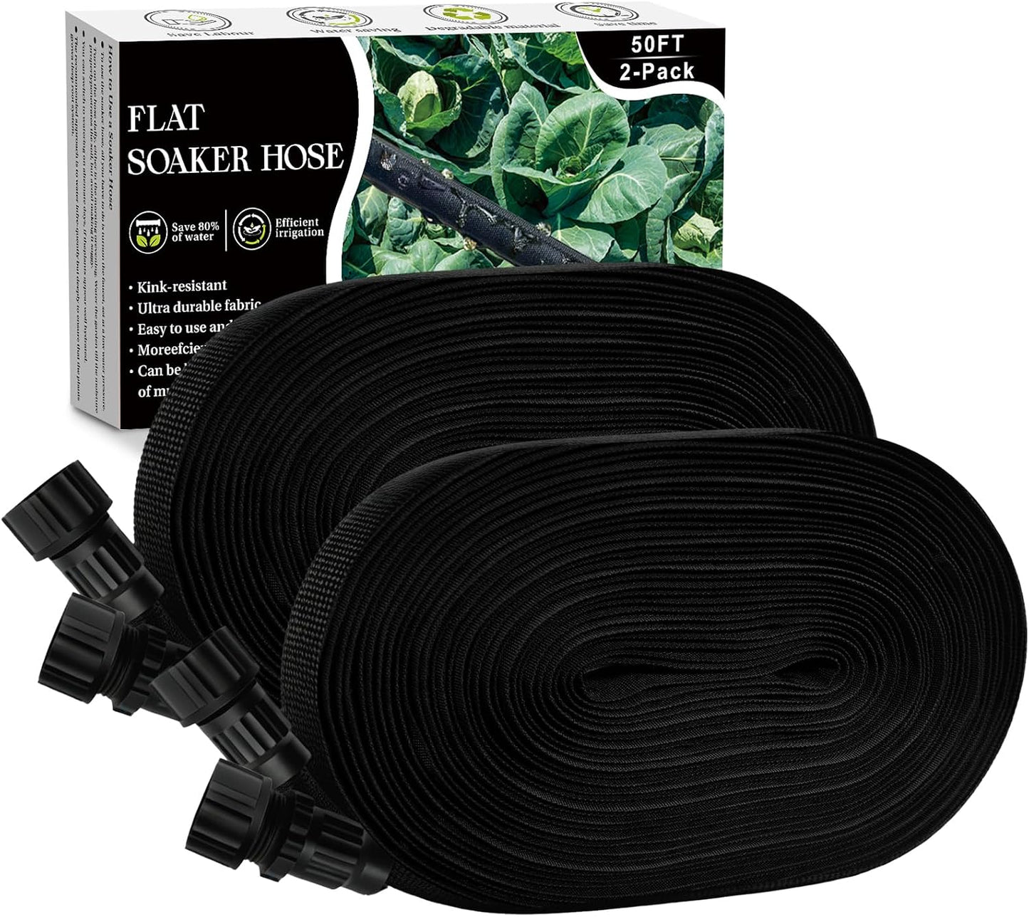 Soaker Hose 100FT, Thickened Flat Soaker Hoses for Garden 100 ft 2 pack