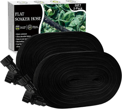 Soaker Hose 100FT, Thickened Flat Soaker Hoses for Garden 100 ft 2 pack