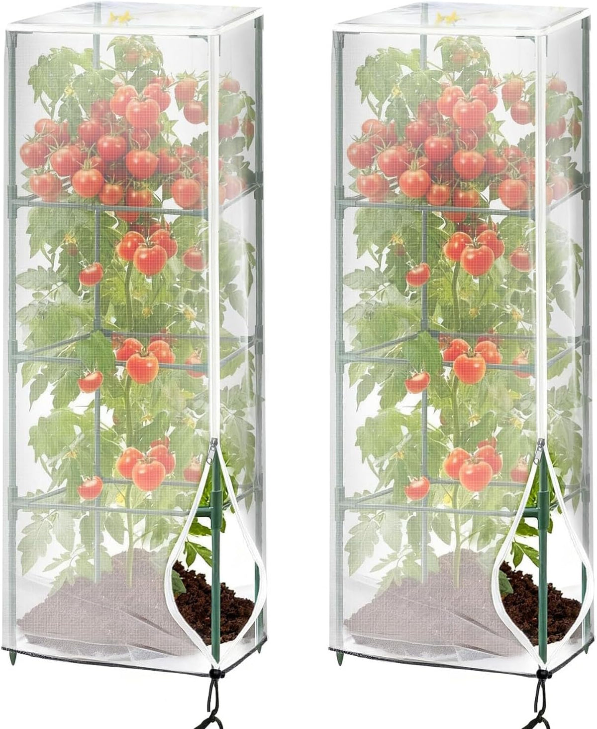 2 Pcs Garden Bird Netting Plant Cover for Square Tomato Cage,59" x 15.8"x 15.8" Tomato Cage Garden Net Cover with Zipper Drawstring, Tomato Trellis Insect Bird Barrier Protection Mesh for Plant