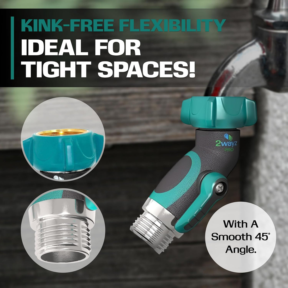45 Metal Hose Elbow, Heavy Duty Hose Adapter and Angle Connector with Water Shut Off Valve
