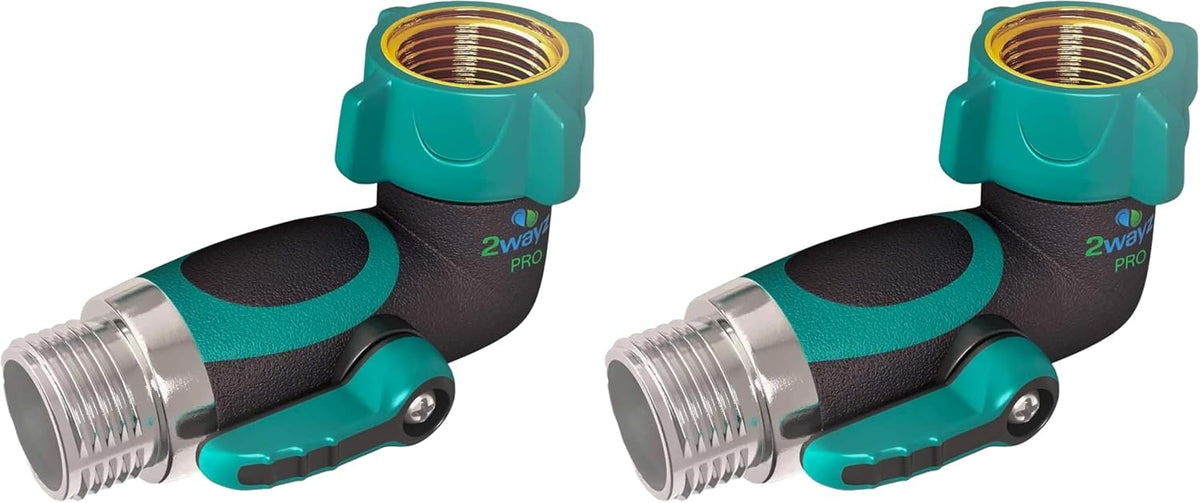 45 Metal Hose Elbow, Heavy Duty Hose Adapter and Angle Connector with Water Shut Off Valve