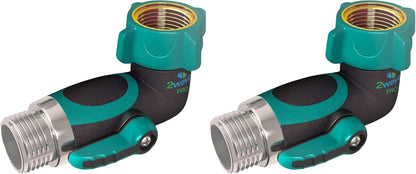 45 Metal Hose Elbow, Heavy Duty Hose Adapter and Angle Connector with Water Shut Off Valve
