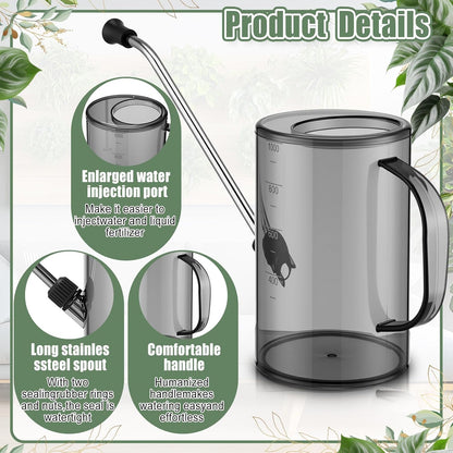 Plants Watering Can for Indoor Plants with Long Stainless Steel Spout & Soil Moisture Meter Long Spout Watering Cans for House Plant, Pot Flower, Succulent, Garden(Gray,1 L,Cylindrical)
