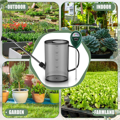 Plants Watering Can for Indoor Plants with Long Stainless Steel Spout & Soil Moisture Meter Long Spout Watering Cans for House Plant, Pot Flower, Succulent, Garden(Gray,1 L,Cylindrical)