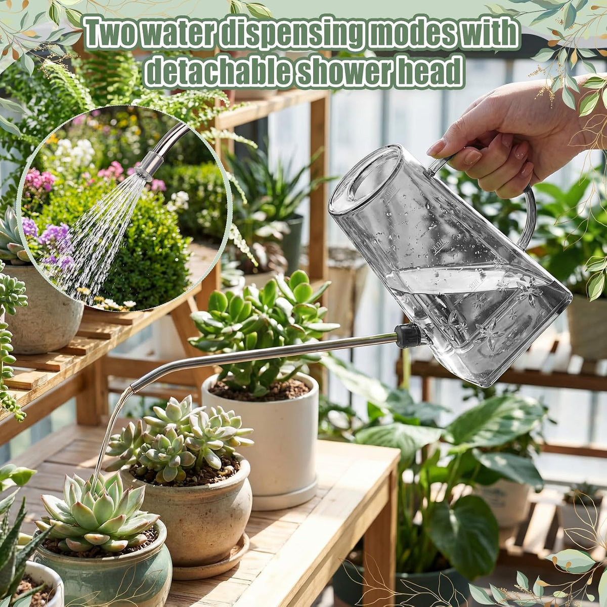 Plants Watering Can for Indoor Plants with Long Stainless Steel Spout & Soil Moisture Meter Long Spout Watering Cans for House Plant, Pot Flower, Succulent, Garden(Gray,1 L,Cylindrical)