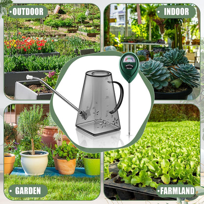 Plants Watering Can for Indoor Plants with Long Stainless Steel Spout & Soil Moisture Meter Long Spout Watering Cans for House Plant, Pot Flower, Succulent, Garden(Gray,1 L,Cylindrical)