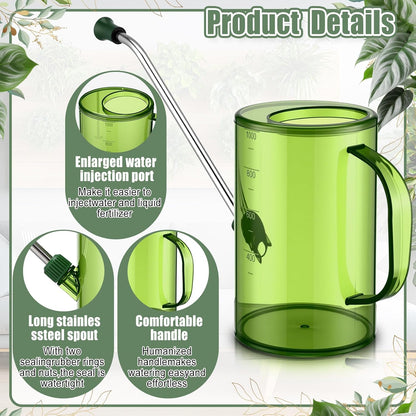 Plants Watering Can for Indoor Plants with Long Stainless Steel Spout & Soil Moisture Meter Long Spout Watering Cans for House Plant, Pot Flower, Succulent, Garden(Gray,1 L,Cylindrical)