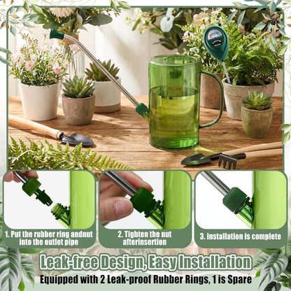 Plants Watering Can for Indoor Plants with Long Stainless Steel Spout & Soil Moisture Meter Long Spout Watering Cans for House Plant, Pot Flower, Succulent, Garden(Gray,1 L,Cylindrical)
