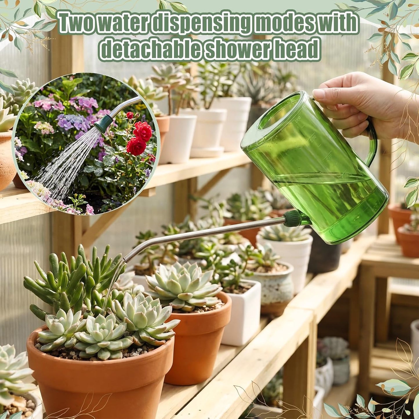 Plants Watering Can for Indoor Plants with Long Stainless Steel Spout & Soil Moisture Meter Long Spout Watering Cans for House Plant, Pot Flower, Succulent, Garden(Gray,1 L,Cylindrical)