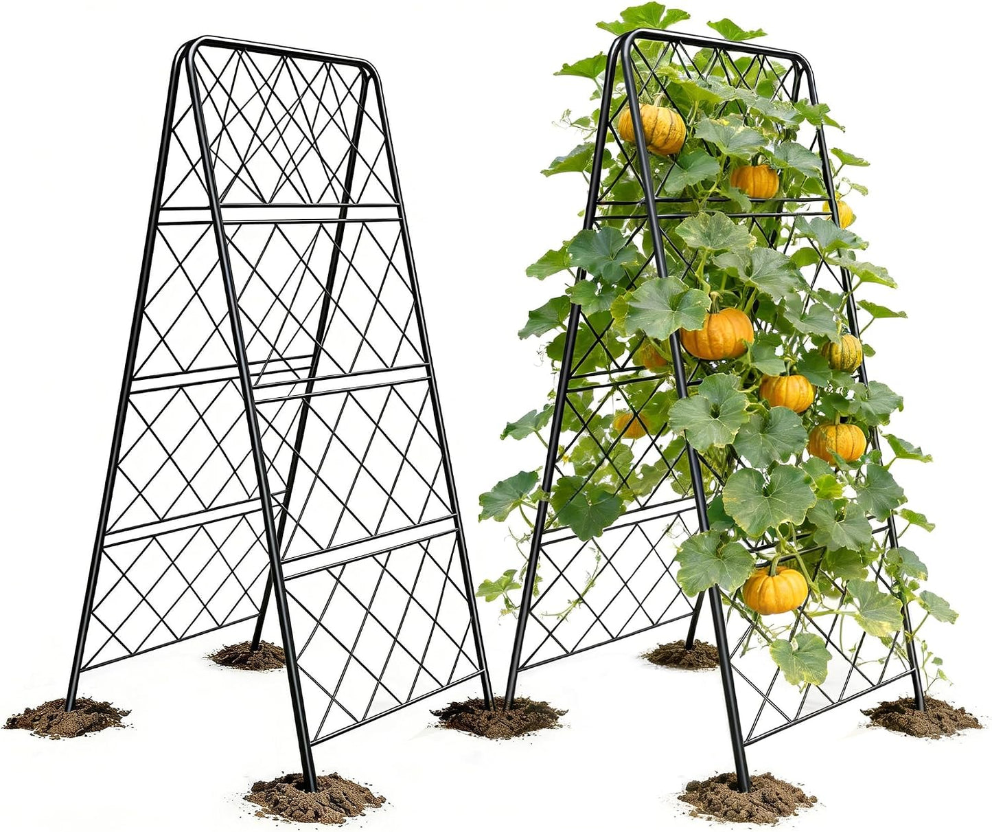 50"x17" Heavy Duty Metal Garden Trellis - Rust-Proof A-Frame Cucumber Trellis with High-Density Rhombus SteelGrats for Climbing Plants, Tomatoes & Raised Beds, Outdoor Use (2 Pack)