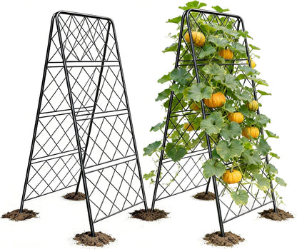 50"x17" Heavy Duty Metal Garden Trellis - Rust-Proof A-Frame Cucumber Trellis with High-Density Rhombus SteelGrats for Climbing Plants, Tomatoes & Raised Beds, Outdoor Use (2 Pack)