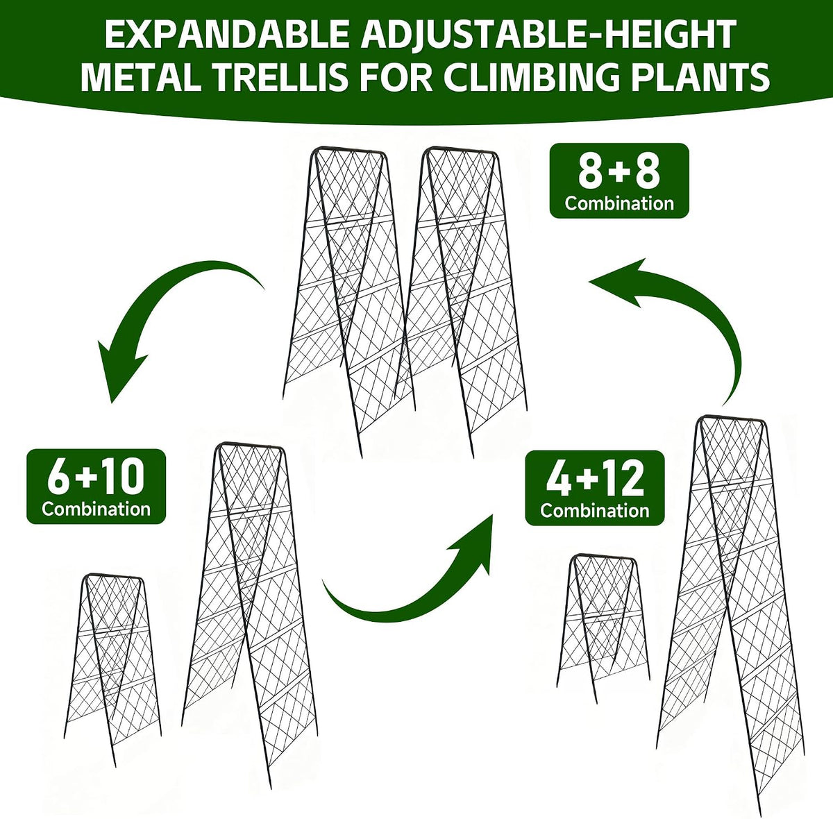50"x17" Heavy Duty Metal Garden Trellis - Rust-Proof A-Frame Cucumber Trellis with High-Density Rhombus SteelGrats for Climbing Plants, Tomatoes & Raised Beds, Outdoor Use (2 Pack)