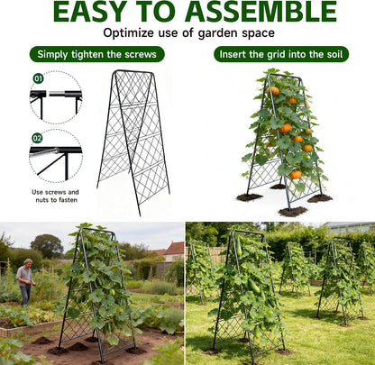 50"x17" Heavy Duty Metal Garden Trellis - Rust-Proof A-Frame Cucumber Trellis with High-Density Rhombus SteelGrats for Climbing Plants, Tomatoes & Raised Beds, Outdoor Use (2 Pack)