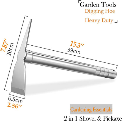 Gardening Hoe, 2 in 1 Shovel and Pickaxe, Digging Hoe Garden Tools Heavy Duty Stainless Steel Vegetable Flower Planting Digging Gadget