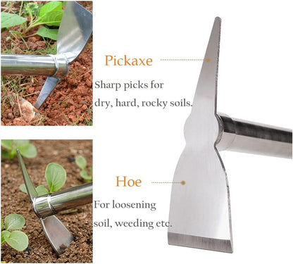 Gardening Hoe, 2 in 1 Shovel and Pickaxe, Digging Hoe Garden Tools Heavy Duty Stainless Steel Vegetable Flower Planting Digging Gadget
