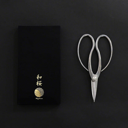 Wazakura Stainless Steel Series Traditional Bonsai Scissors, Made in Japan 7 in (180 mm), Hasami Pruning Shears, Professional Garden Tools (Traditional Stainless Steel)