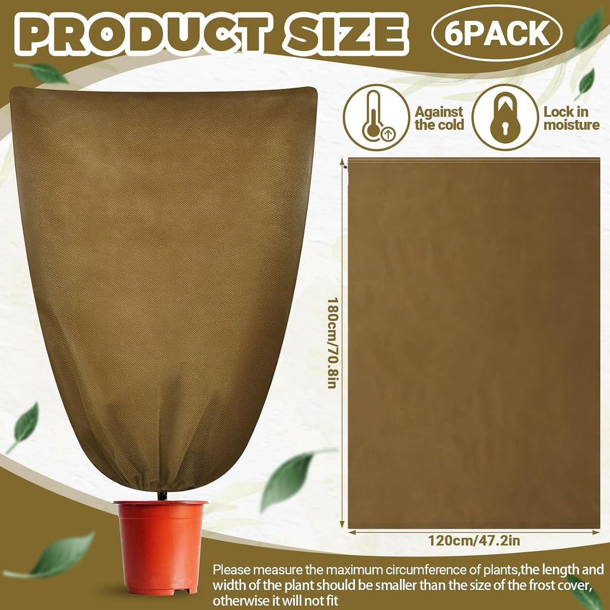 6 Pcs Plant Covers Freeze Protection 48x72 with Drawstring,Brown