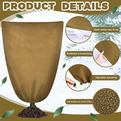 6 Pcs Plant Covers Freeze Protection 48x72 with Drawstring,Brown