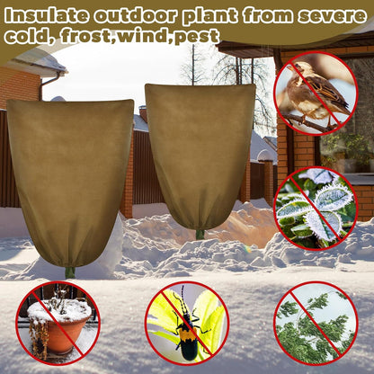 6 Pcs Plant Covers Freeze Protection 48x72 with Drawstring,Brown