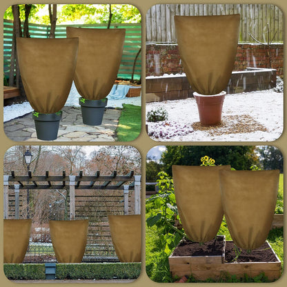6 Pcs Plant Covers Freeze Protection 48x72 with Drawstring,Brown