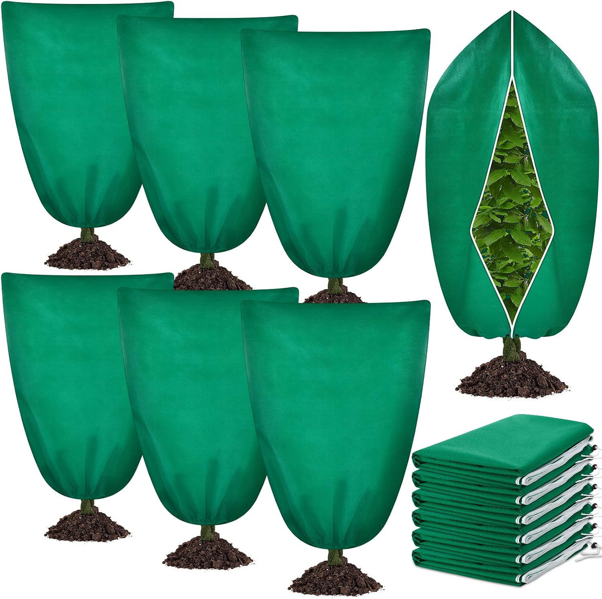 6 Pcs Plant Covers Freeze Protection 48x72 with Drawstring,Brown