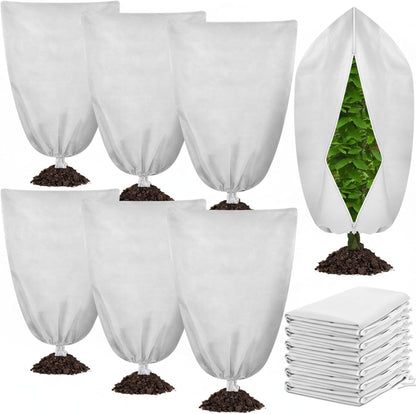6 Pcs Plant Covers Freeze Protection 48x72 with Drawstring,Brown