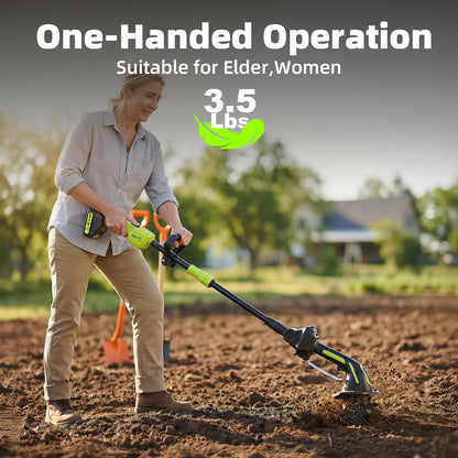 2-in-1 Cordless Tiller Cultivator, 235RPM Powered Tiller with 3.5ft Extension Pole, 2×2.0Ah Rechargeable Batteries, 4-Inch Tilling Width & Depth, Mini Powerful Tiller for Gardening, Lawn