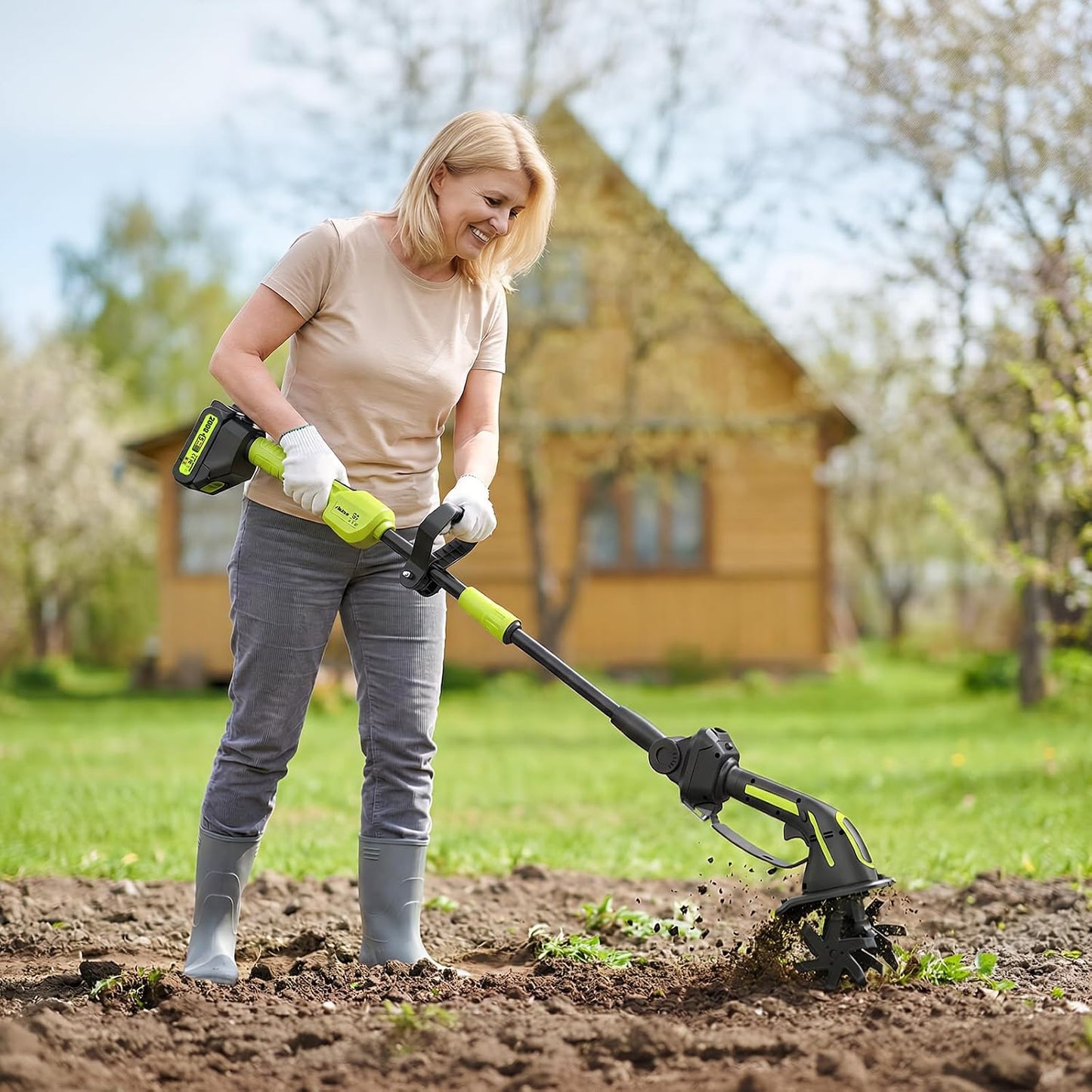 2-in-1 Cordless Tiller Cultivator, 235RPM Powered Tiller with 3.5ft Extension Pole, 2×2.0Ah Rechargeable Batteries, 4-Inch Tilling Width & Depth, Mini Powerful Tiller for Gardening, Lawn