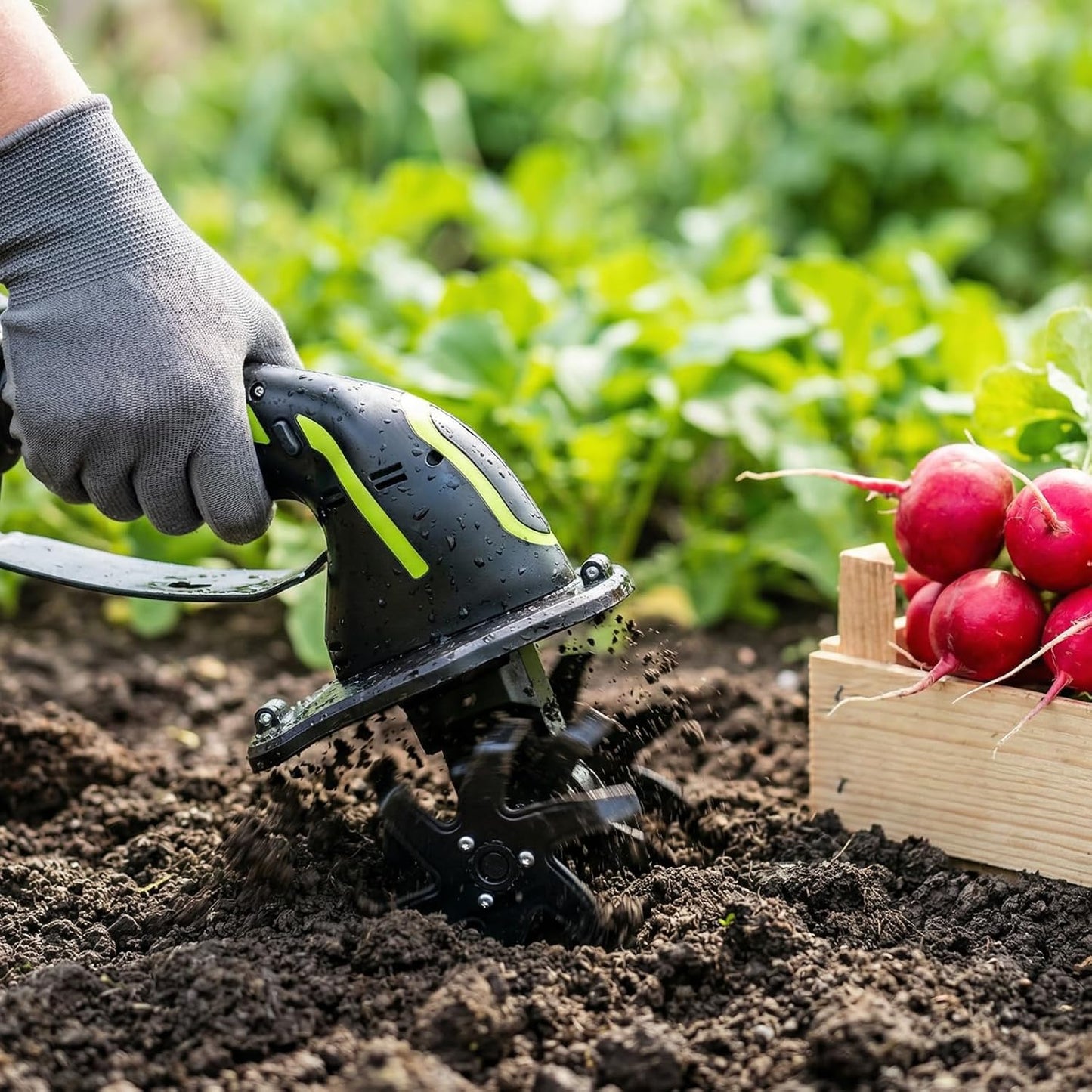 2-in-1 Cordless Tiller Cultivator, 235RPM Powered Tiller with 3.5ft Extension Pole, 2×2.0Ah Rechargeable Batteries, 4-Inch Tilling Width & Depth, Mini Powerful Tiller for Gardening, Lawn