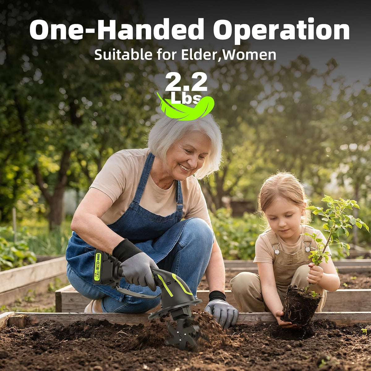 2-in-1 Cordless Tiller Cultivator, 235RPM Powered Tiller with 3.5ft Extension Pole, 2×2.0Ah Rechargeable Batteries, 4-Inch Tilling Width & Depth, Mini Powerful Tiller for Gardening, Lawn