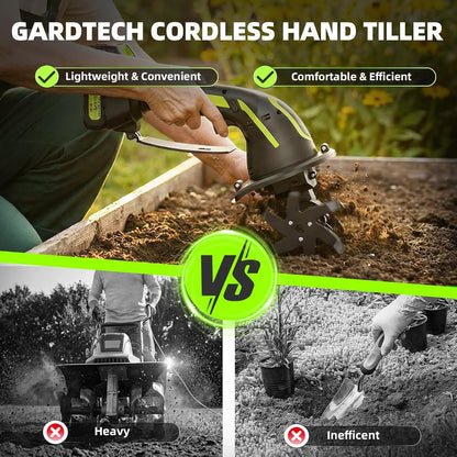 2-in-1 Cordless Tiller Cultivator, 235RPM Powered Tiller with 3.5ft Extension Pole, 2×2.0Ah Rechargeable Batteries, 4-Inch Tilling Width & Depth, Mini Powerful Tiller for Gardening, Lawn