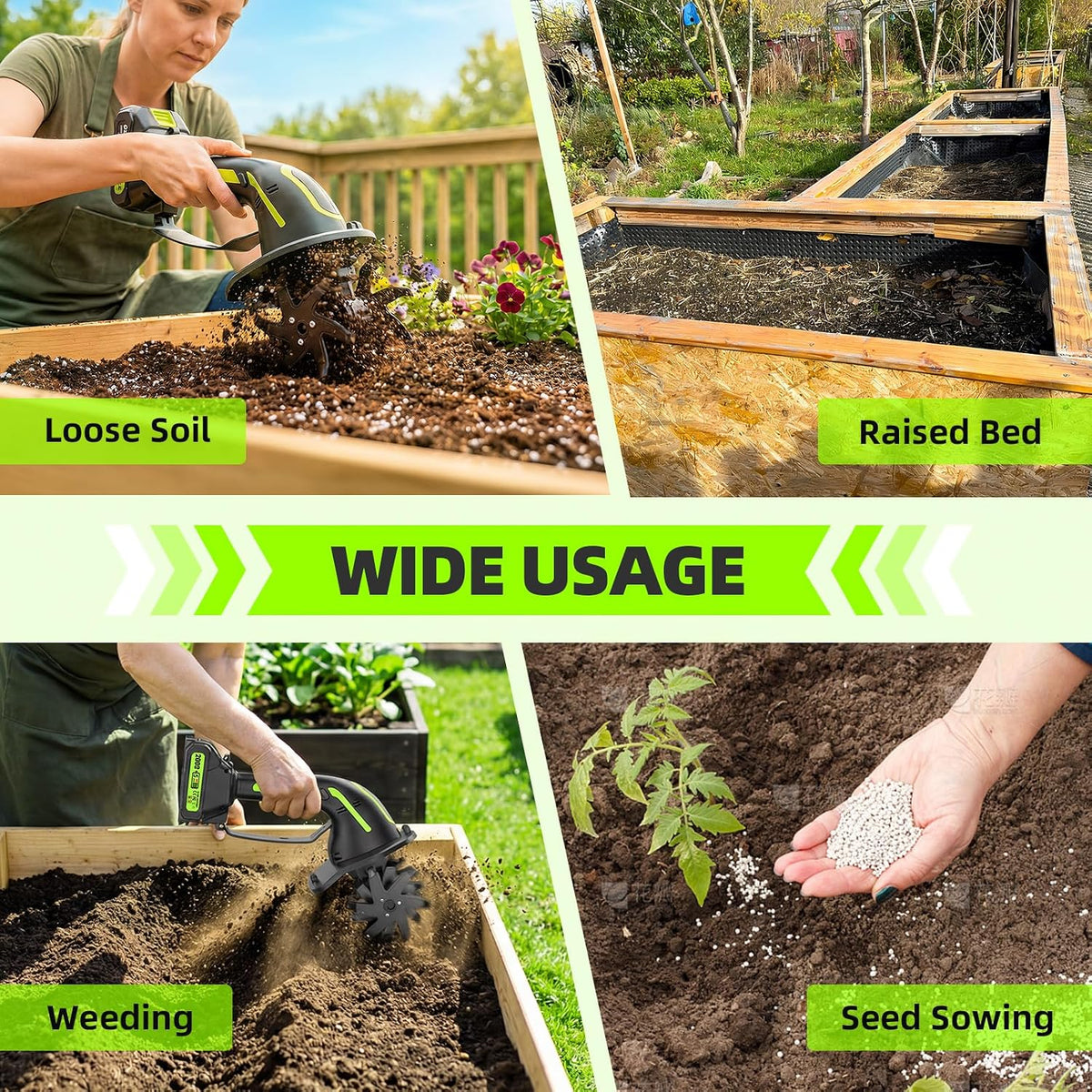 2-in-1 Cordless Tiller Cultivator, 235RPM Powered Tiller with 3.5ft Extension Pole, 2×2.0Ah Rechargeable Batteries, 4-Inch Tilling Width & Depth, Mini Powerful Tiller for Gardening, Lawn