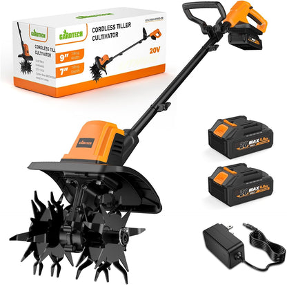2-in-1 Cordless Tiller Cultivator, 235RPM Powered Tiller with 3.5ft Extension Pole, 2×2.0Ah Rechargeable Batteries, 4-Inch Tilling Width & Depth, Mini Powerful Tiller for Gardening, Lawn
