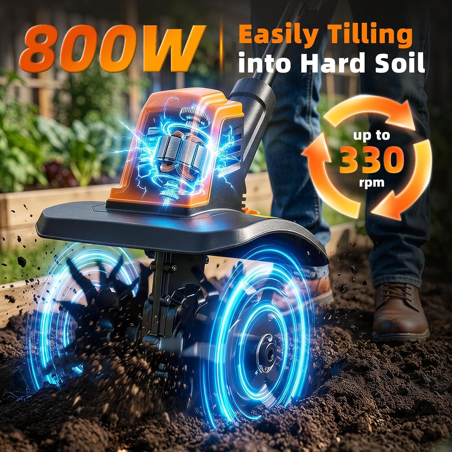 2-in-1 Cordless Tiller Cultivator, 235RPM Powered Tiller with 3.5ft Extension Pole, 2×2.0Ah Rechargeable Batteries, 4-Inch Tilling Width & Depth, Mini Powerful Tiller for Gardening, Lawn