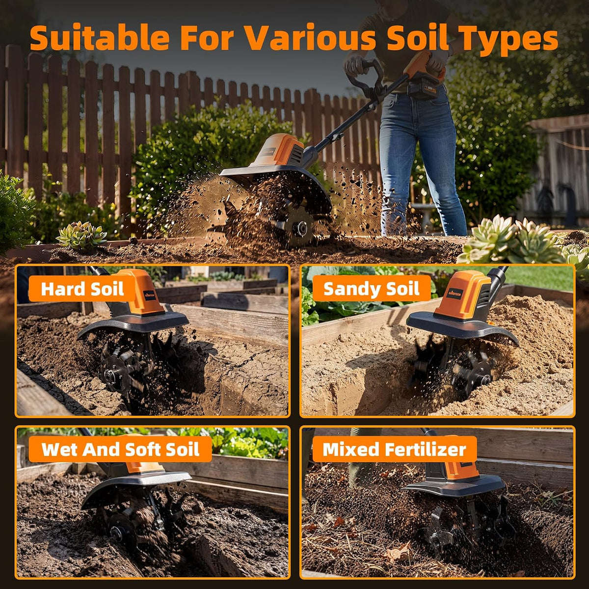 2-in-1 Cordless Tiller Cultivator, 235RPM Powered Tiller with 3.5ft Extension Pole, 2×2.0Ah Rechargeable Batteries, 4-Inch Tilling Width & Depth, Mini Powerful Tiller for Gardening, Lawn