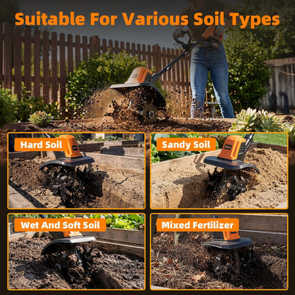2-in-1 Cordless Tiller Cultivator, 235RPM Powered Tiller with 3.5ft Extension Pole, 2×2.0Ah Rechargeable Batteries, 4-Inch Tilling Width & Depth, Mini Powerful Tiller for Gardening, Lawn